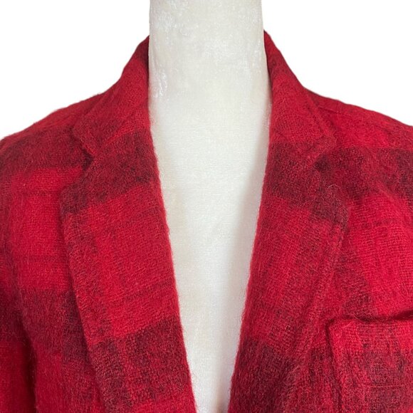 Liz Claiborne women's red with faded black checkered long open front blazer sz 6 - Picture 5 of 11